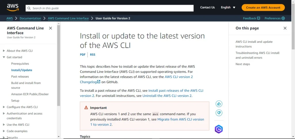 AWS Documentation page for AWS CLI.