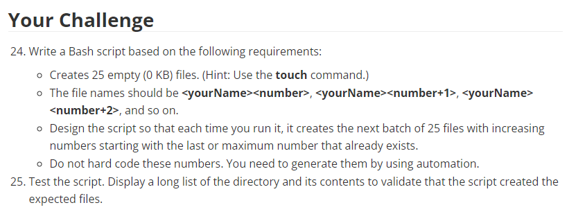 The Bash Shell Scripting Lab Challenge Excercise.